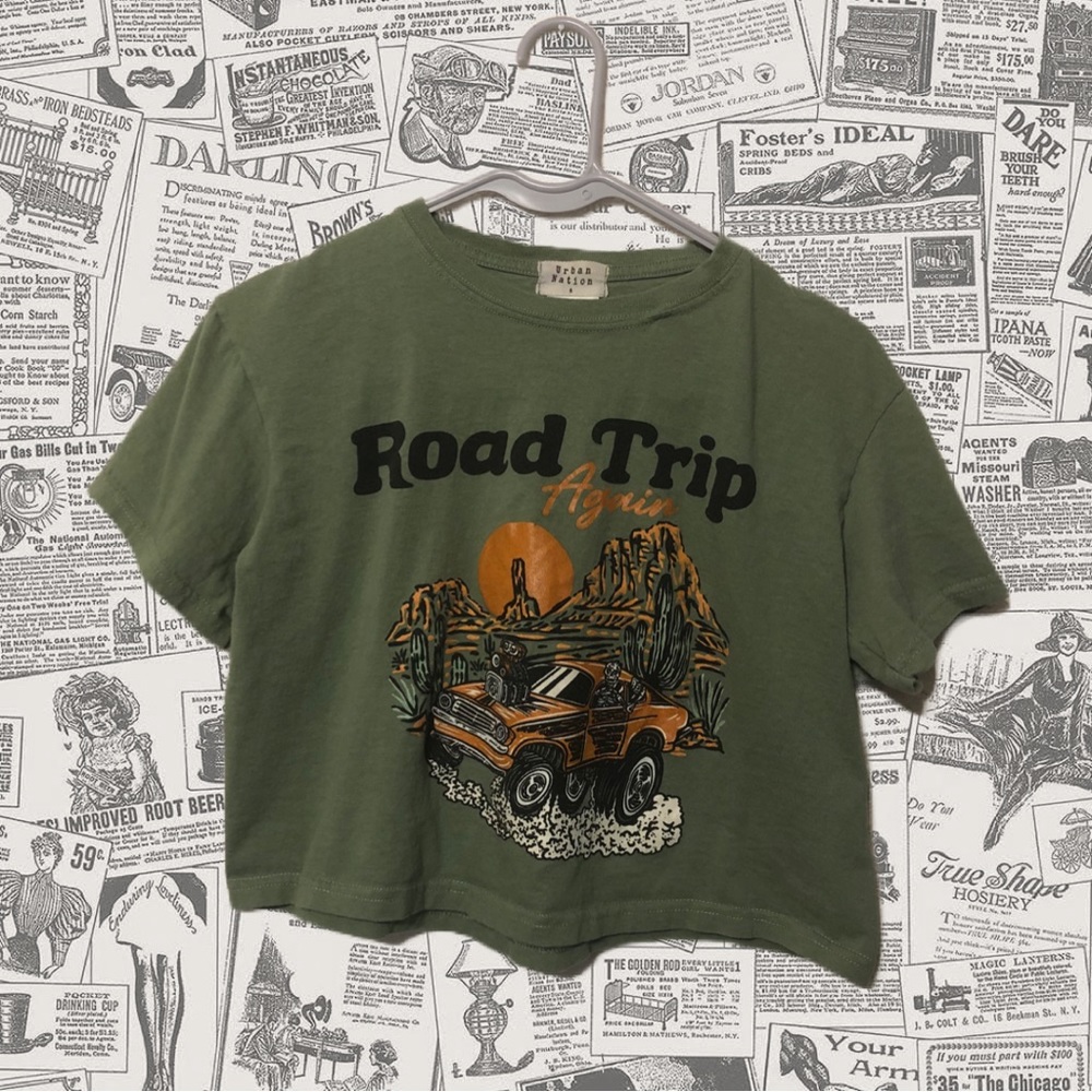 Urban Nation, Army Green, Road Trip, Crop Top, Size Small